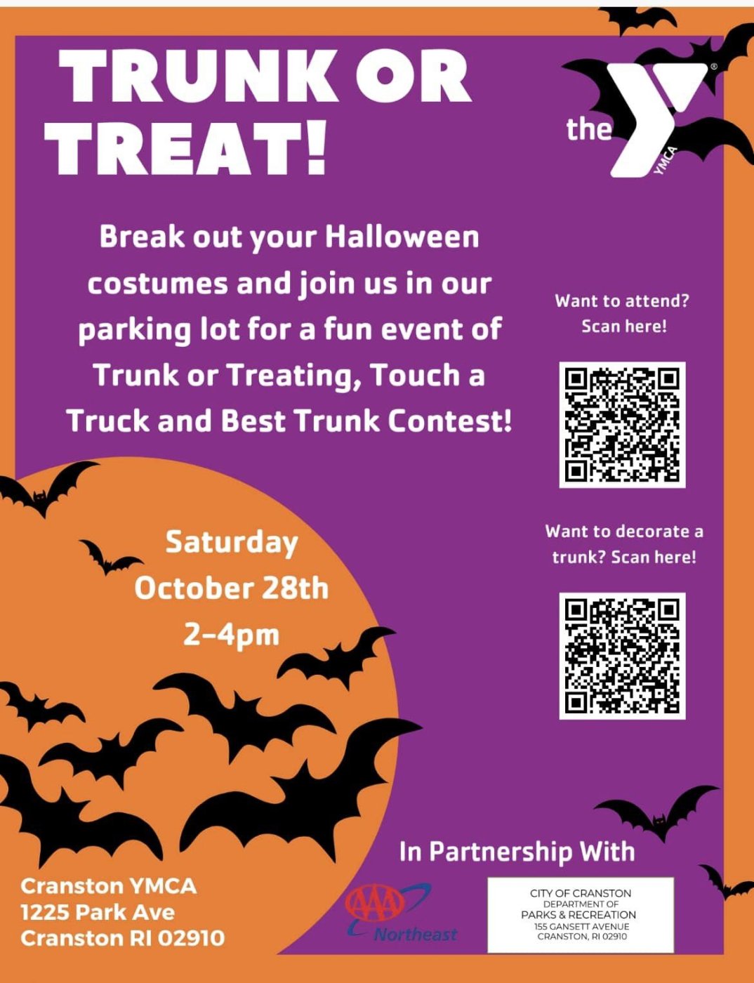 Cranston Parks and Rec, YMCA Partner for Trunk Or Treat